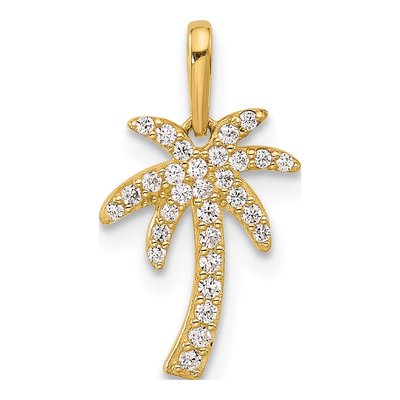 14K Yellow Gold CZ Palm Tree Pendant