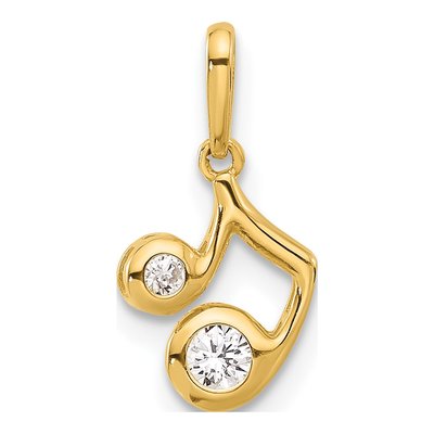 14K Yellow Gold CZ Music Note Pendant
