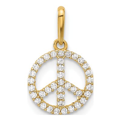14K Yellow Gold CZ Peace Sign Pendant