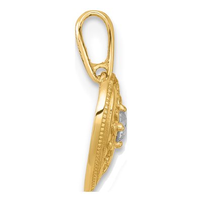 14K Yellow Gold CZ Floral Heart Pendant – view 3