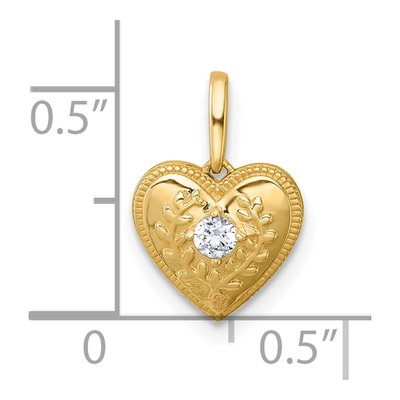 14K Yellow Gold CZ Floral Heart Pendant – view 5