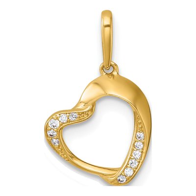14K Yellow Gold CZ Open Heart Pendant