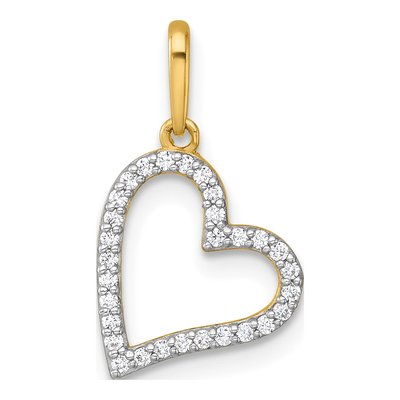 14K Yellow Gold CZ Open Heart Pendant