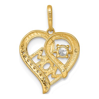 14K Yellow Gold CZ MOM Open Heart Pendant – view 4