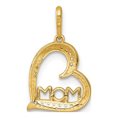 14K Yellow Gold CZ Sideways Heart MOM Pendant – view 4
