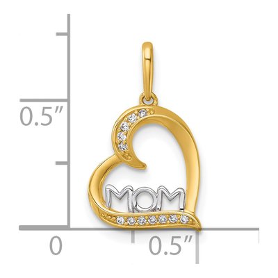 14K Yellow Gold CZ Sideways Heart MOM Pendant – view 5