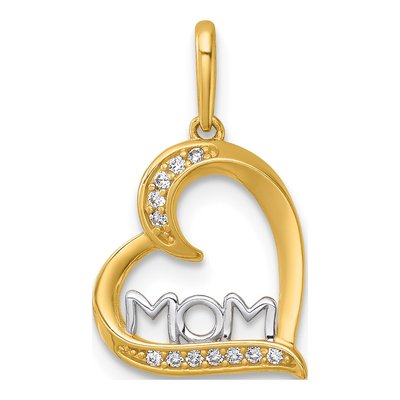 14K Yellow Gold CZ Sideways Heart MOM Pendant