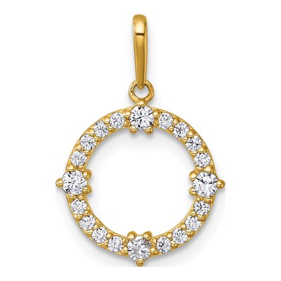 14K Yellow Gold CZ Open Circle Pendant