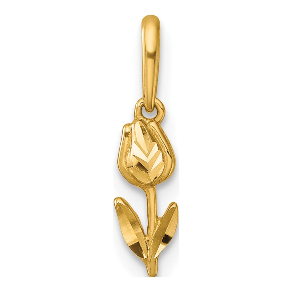14K Polished And Diamond-Cut Tulip Charm Pendant
