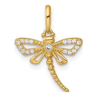 14K Yellow Gold CZ Dragonfly Pendant