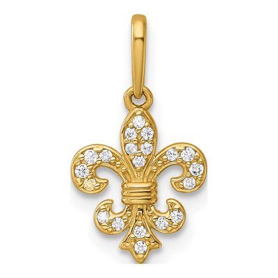 14K Yellow Gold CZ Fleur de Lis Pendant