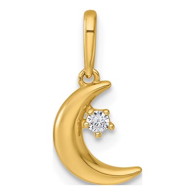 14K Yellow Gold CZ Moon Star Pendant