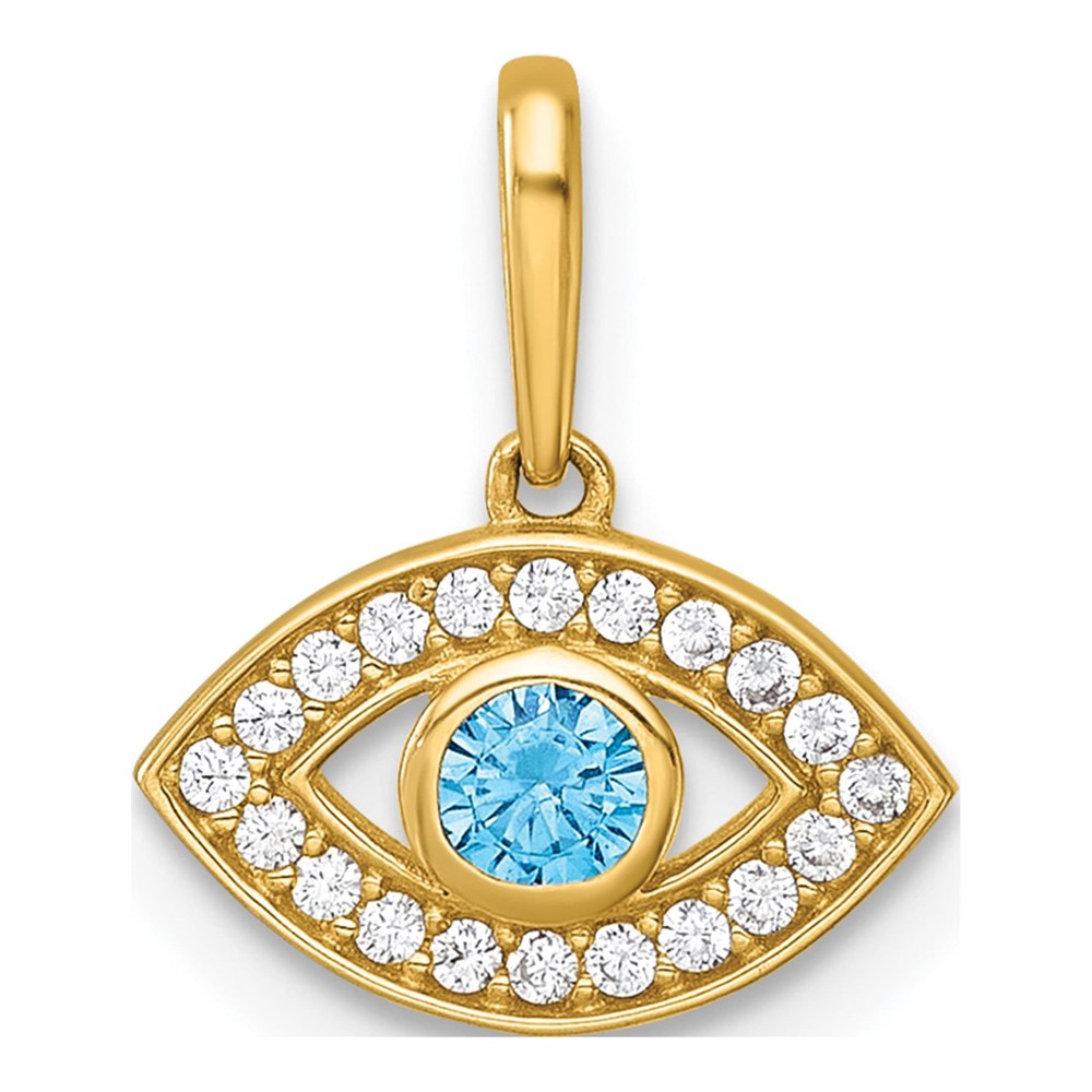 14K Polished Blue And Clear Cz Evil Eye Charm / Pendant