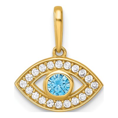 14K Yellow Gold CZ Evil Eye Pendant