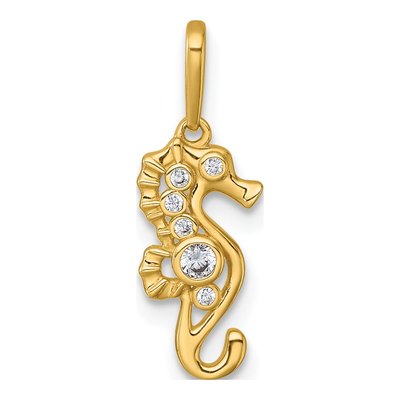 14K Yellow Gold CZ Seahorse Pendant