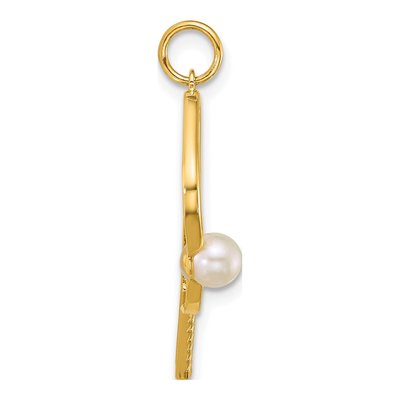 14K Yellow Gold Freshwater Cultured Pearl Pickleball Paddle Pendant – view 2