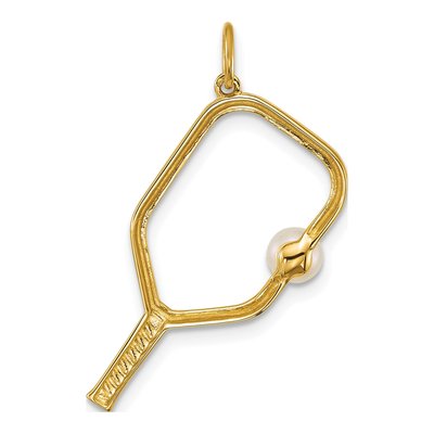 14K Yellow Gold Freshwater Cultured Pearl Pickleball Paddle Pendant – view 3