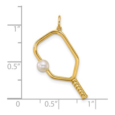 14K Yellow Gold Freshwater Cultured Pearl Pickleball Paddle Pendant – view 4