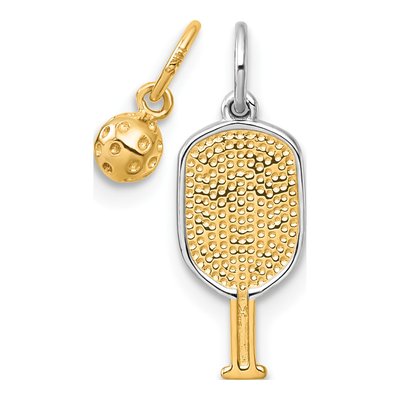 14K Yellow Gold Pickleball Paddle Ball Set Pendant – view 3