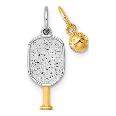 14K Yellow Gold Pickleball Paddle Ball Set Pendant
