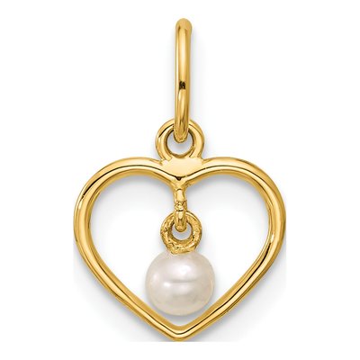 14K Yellow Gold Freshwater Cultured Pearl Heart Pendant