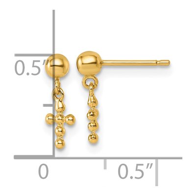 14K Yellow Gold Beaded Cross Dangle Earrings – view 4