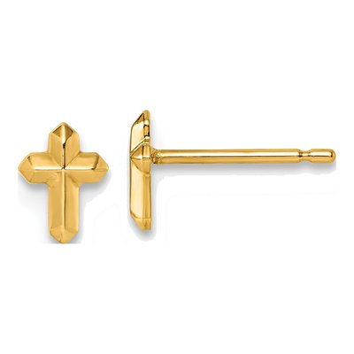 14K Yellow Gold Cross Stud Earrings