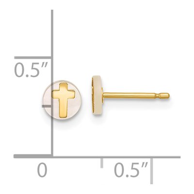 14K Yellow Gold Round Mother of Pearl Cross Stud Earrings – view 3