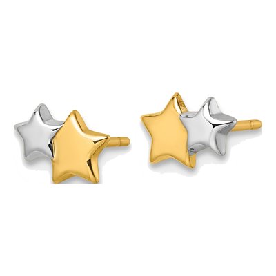 14K Yellow Gold Double Star Button Stud Earrings – view 3