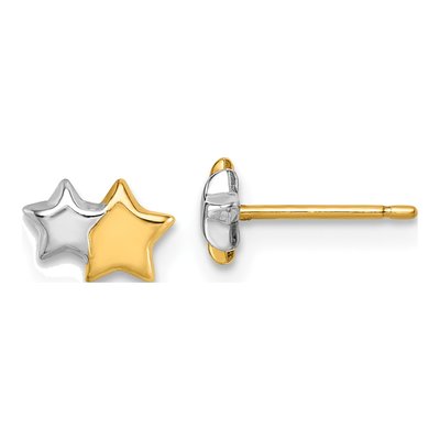 14K Yellow Gold Double Star Button Stud Earrings
