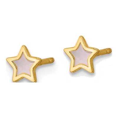 14K Yellow Gold Mother of Pearl Star Stud Earrings – view 2