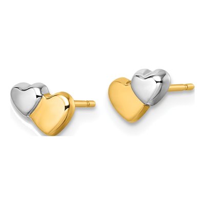 14K Yellow Gold Double Heart Button for Girls Stud Earrings – view 3