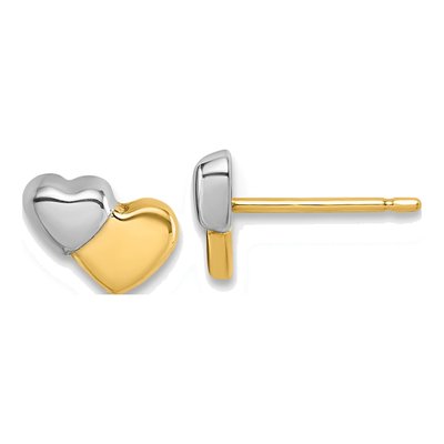 14K Yellow Gold Double Heart Button for Girls Stud Earrings