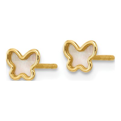 14K Yellow Gold Mother of Pearl Butterfly Stud Earrings – view 2