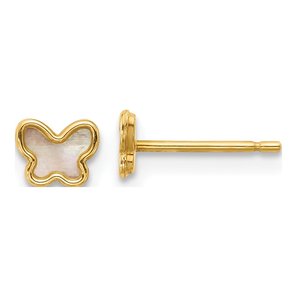 14K Yellow Gold Polished Mother Of Pearl Butterfly Post Earrings