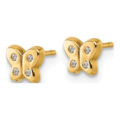 14K Yellow Gold Round CZ Butterfly Stud Earrings – view 3