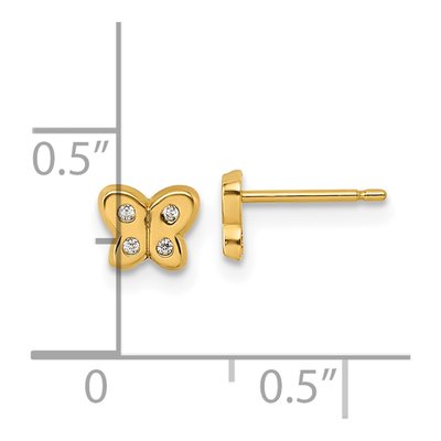14K Yellow Gold Round CZ Butterfly Stud Earrings – view 4