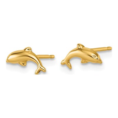 14K Yellow Gold Dolphin Stud Earrings – view 3