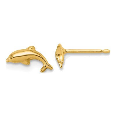 14K Yellow Gold Dolphin Stud Earrings