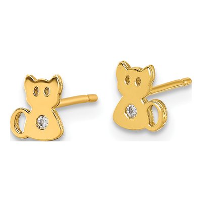 14K Yellow Gold Round CZ Cat for Girls Stud Earrings – view 3