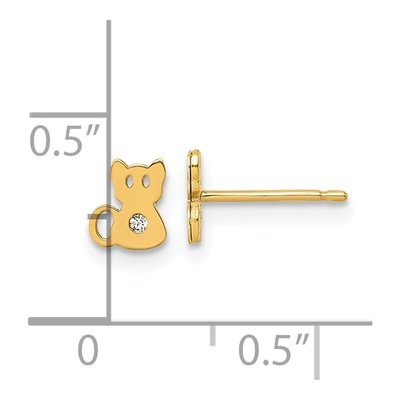 14K Yellow Gold Round CZ Cat for Girls Stud Earrings – view 4