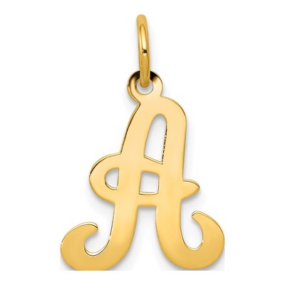 14K Yellow Gold Script Letter A Charm