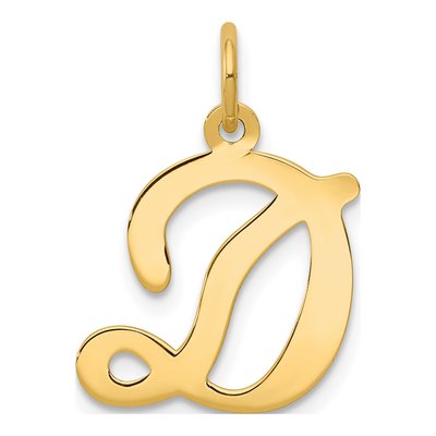14K Yellow Gold Script Letter D Charm