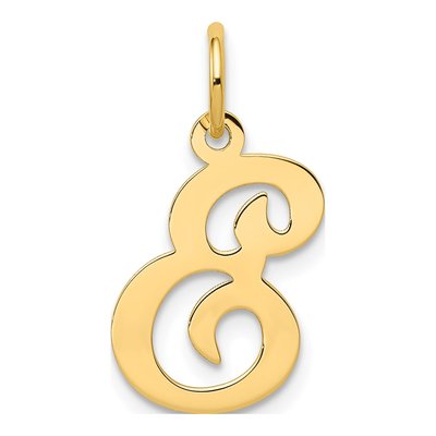 14K Yellow Gold Script Letter E Charm