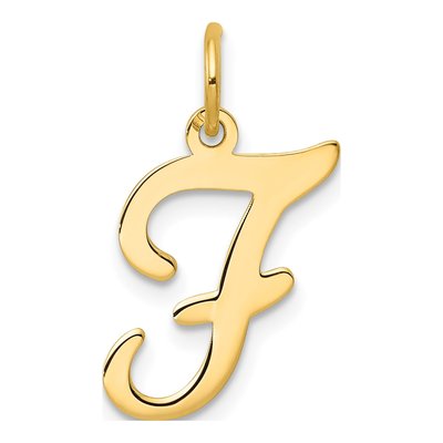 14K Yellow Gold Script Letter F Charm