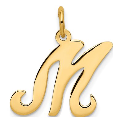 14K Yellow Gold Script Letter M Charm