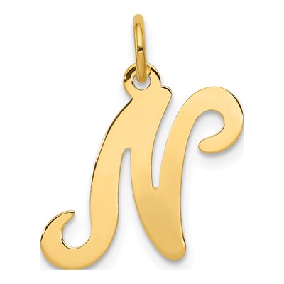 14K Yellow Gold Script Letter N Charm