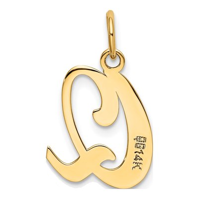 14K Yellow Gold Script Letter Q Charm – view 4