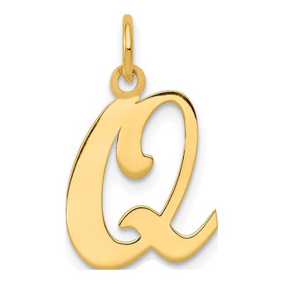 14K Yellow Gold Script Letter Q Charm