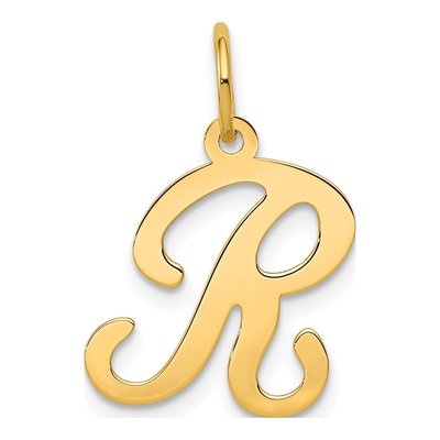 14K Yellow Gold Script Letter R Charm